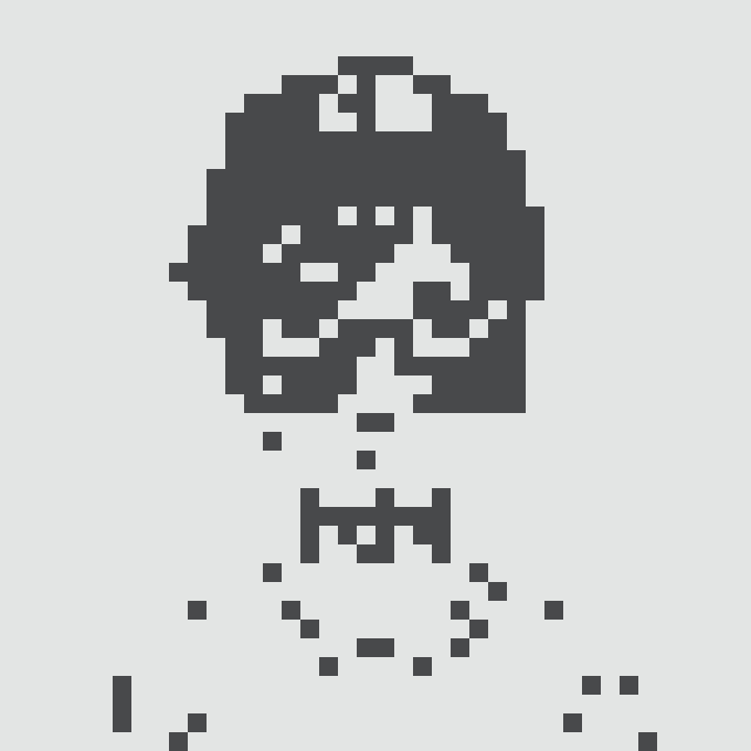 A pixel-art skull with a fragmented, disintegrating appearance, reflecting the "burned" theme as smoke or ash particles drift away from its base.