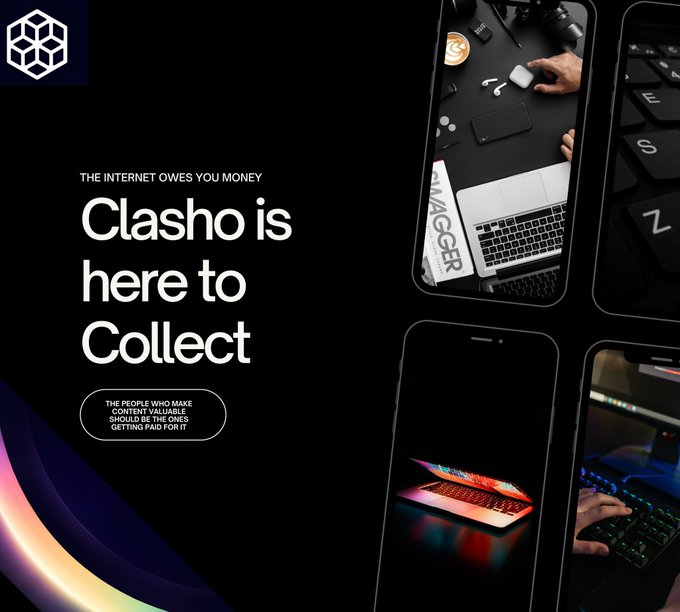 The image features a black background with various cell phones displayed against it. The text "Clasho Is Here To Collect" is written above the phones, indicating that the image is related to the Clasho platform or service. The image also includes a person's hands holding a keyboard and mouse, suggesting that they are using one of the devices in the photo.