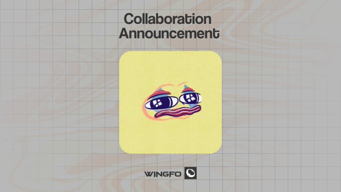 In the image, there's a square-shaped cartoon character sitting in front of an announcement about collaboration. The character has blue eyes and a red nose, giving it a unique appearance. There's also some text at the bottom that says "Collaboration Announcement". It seems like this image is meant to convey the news or message associated with the collaboration.