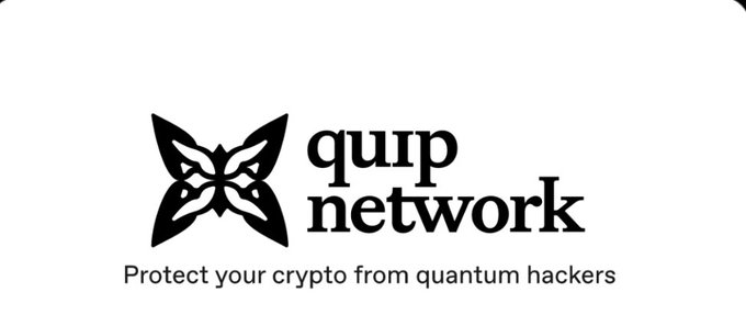 The Quip Network logo appears with a black fox-like emblem and the tagline, “Protect your crypto from quantum hackers.”