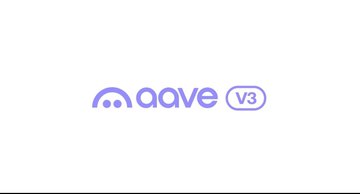 Purple logo on a light gray background featuring a stylized wifi-like icon and the text "aave V3".
