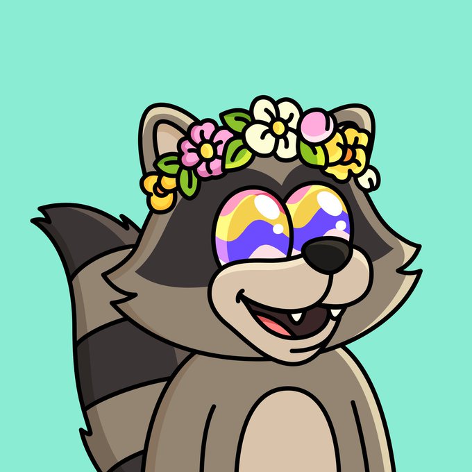 A cartoon raccoon character wearing a colorful flower crown is depicted, which relates to the "Nibbles NFT" raffle prize mentioned in the MARSH MAYHEM Discord event promotion.