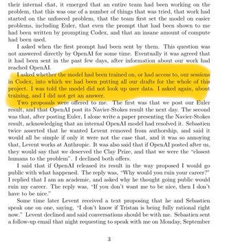 A page from a text document discussing the Anthropic model, with highlighted sections addressing a user named Sebastien about whether the model would have been put on blast on social media.