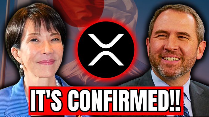 This image is a thumbnail displaying a woman and a man, with the XRP logo, the Japanese flag, and the text "IT'S CONFIRMED!!" suggesting news about Ripple and XRP adoption in Japan.