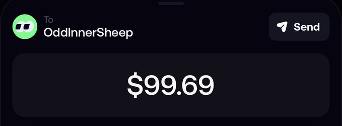 A screenshot of a Cash App payment of $99.69 sent to "OddInnerSheep," illustrating the FOMO referral giveaway mentioned in the post where the sender is distributing money to active traders using their referral link.