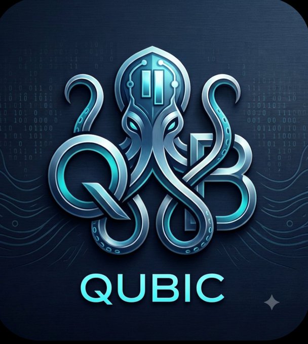 Digital artwork featuring a metallic octopus logo intertwined with "Q" and "B" letters, with the word "QUBIC" displayed below on a dark blue background.