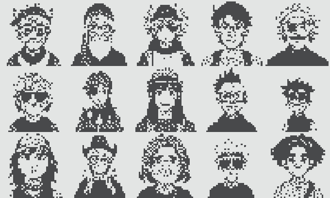 A grid of 15 pixel art character portraits displayed in a 3x5 arrangement, showing various stylized figures with different hairstyles, facial features, and accessories. The post celebrates the release of these new "Normies" characters, with each unique portrait in the grid representing one of the 15 new additions mentioned.