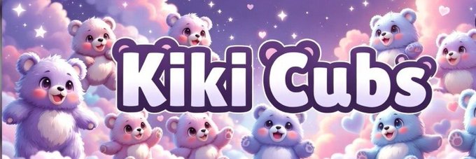 A sign or banner with purple bears and clouds.