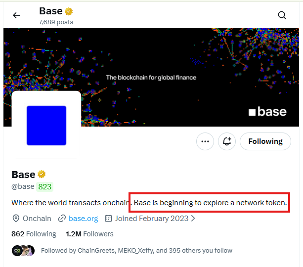 The image shows a social media post about Base, an organization that is beginning to explore a new type of currency called a "blockchain network token". The post includes text that reads, "Base is begining to explore a network token soon" and "Base is begining to explore a network token" in the caption. The image also contains a red box with white text that says "Where the world transactions on chair. Base is beginning to explore a network token." This message suggests that the organization is actively involved in this new currency concept, and it could potentially be related to the post about Base.