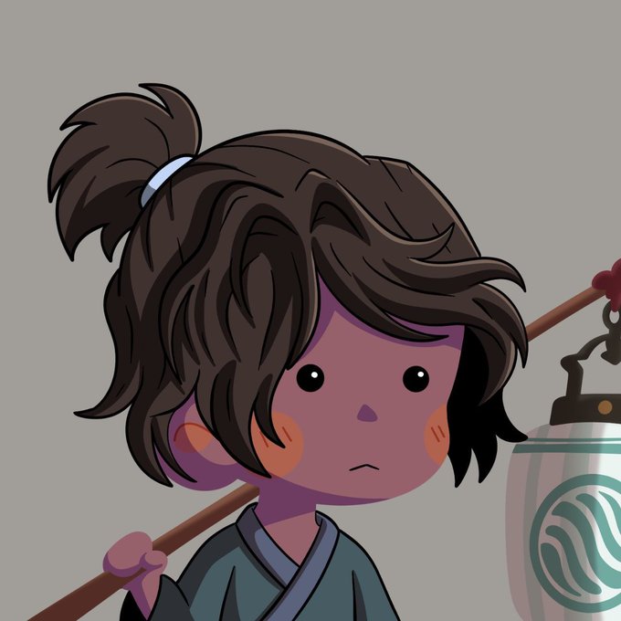 Digital illustration of a young character with brown hair in a ponytail, pink-tinted skin, rosy cheeks, and purple facial features, wearing a teal robe and carrying a lantern on a staff.