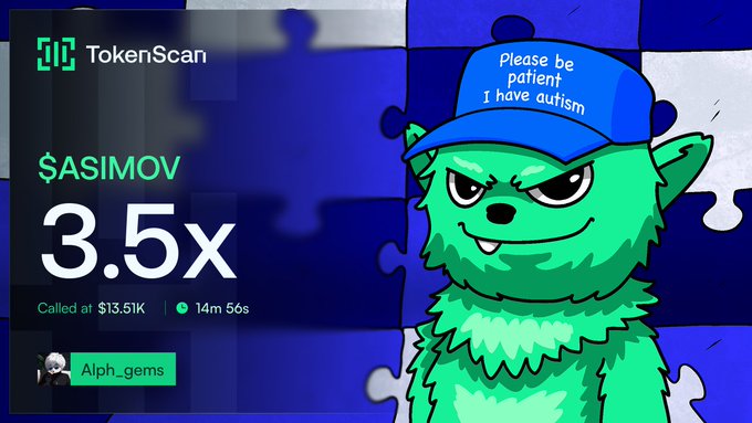 The image features a cartoon green monster with a blue hat, standing against a blue background. The monster has a caption that reads "Please be patient be patient I have autism", which seems to be related to the post about cryptocurrency.