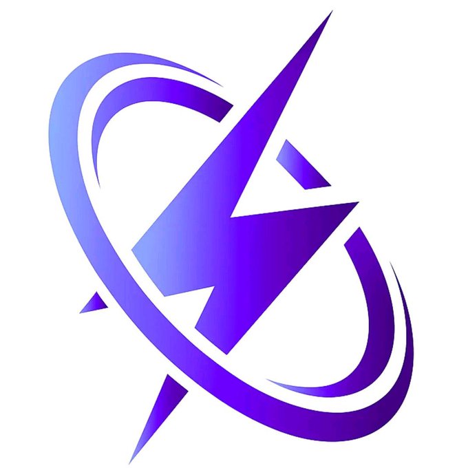 A stylized purple logo featuring a lightning bolt design intertwined with curved swooshes on a white background.