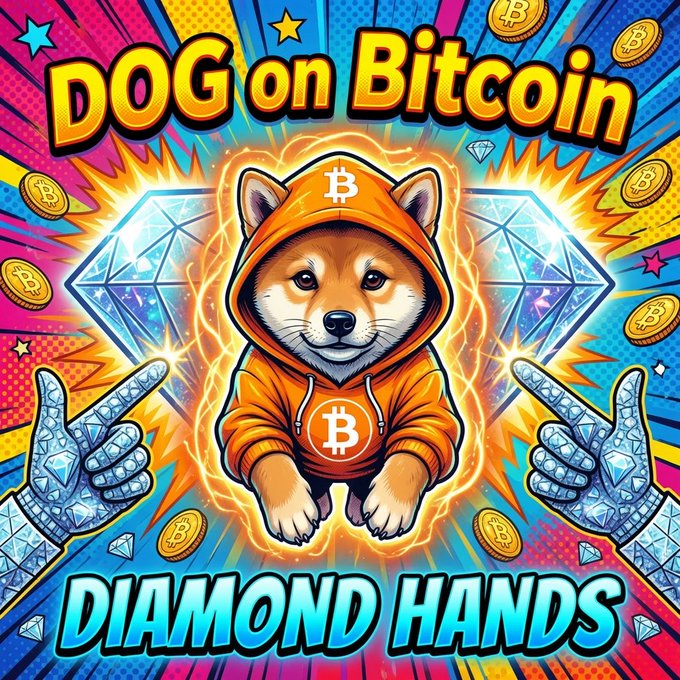 The image features a cartoon dog wearing an orange hoodie with a Bitcoin symbol on it, surrounded by diamonds and coins. The text "Dog on Bitcoin" is written above the dog's head, while the phrase "Day 21 asking @saylor to join $Dog, number 1 meme on @Bitcoin" is below the dog. The post also includes a link to a website called "diamond hands".