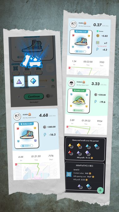 The image contains an array of different pictures, likely from a series or multiple posts. A notable one is an Instagram post about a game called "Go! My favorite!". The post includes various elements such as a shoe, a cartoon character wearing a yellow hat, and images of a white shoe and blue sneakers. These images are arranged in separate columns on the screen to create an organized presentation for the viewer. This post appears to be from a popular platform like Instagram where users share photos and content with their followers or other people interested in similar topics or interests.