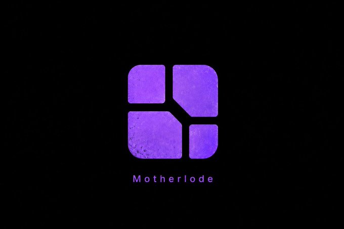 A purple geometric logo composed of four rounded shapes on a black background, with the text 'Motherlode' underneath.