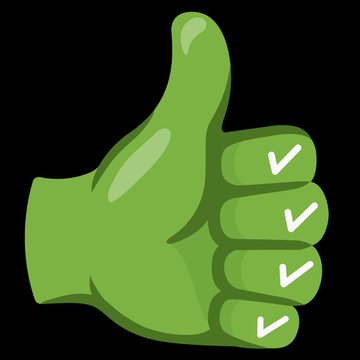 A cartoon green thumbs-up with white checkmarks on each finger is shown, visually representing approval or completion in contrast to the post's claim that promised rewards and trial credits were never actually delivered.
