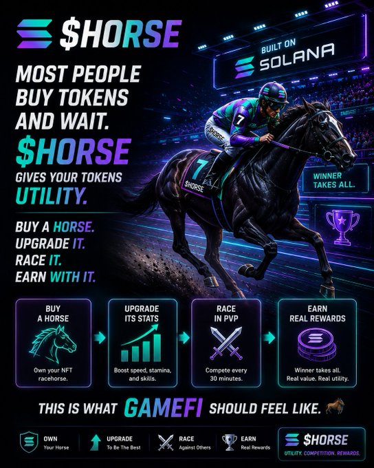 The image features an advertisement for a horse racing game called "Horse". The poster showcases a jockey riding a horse, emphasizing the excitement of the sport. The text on the poster encourages players to buy tokens and wait for their turn to race horses in the game. It also highlights that the game is designed to be played with friends or family members, making it an enjoyable social activity.