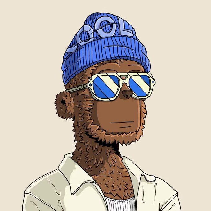 A trendy NFT-style illustration shows a character wearing a "COOL" blue beanie and stylish reflective sunglasses, representing the DeGods community aesthetic referenced in the giveaway post for a y00t NFT.