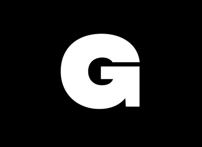 A simple white logo of the letter 'G' on a black background.