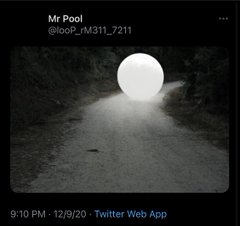 The image, posted by "Mr Pool" (@looP_rM311_7211) at 9:10 PM on 12/9/20 via Twitter Web App, shows a glowing white sphere rolling down a dirt path like a growing snowball. It visually echoes the post's caption "XRP THE SNOWBALL GETS BIGGER AND BIGGER 9:10 9/01," using the snowball imagery as a metaphor for XRP's expanding momentum.