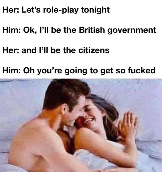 A meme with a humorous title and text about a relationship between two people, featuring a man and woman on a bed with the text "Her. Let's role-play tonight".