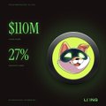 A promotional graphic for the meme coin SHOM shows a Shiba Inu-style dog character inside a circular design alongside a progress bar at 27%, with the phrase "We're just getting started" underscoring the token's early-stage development and hinting at growth potential.