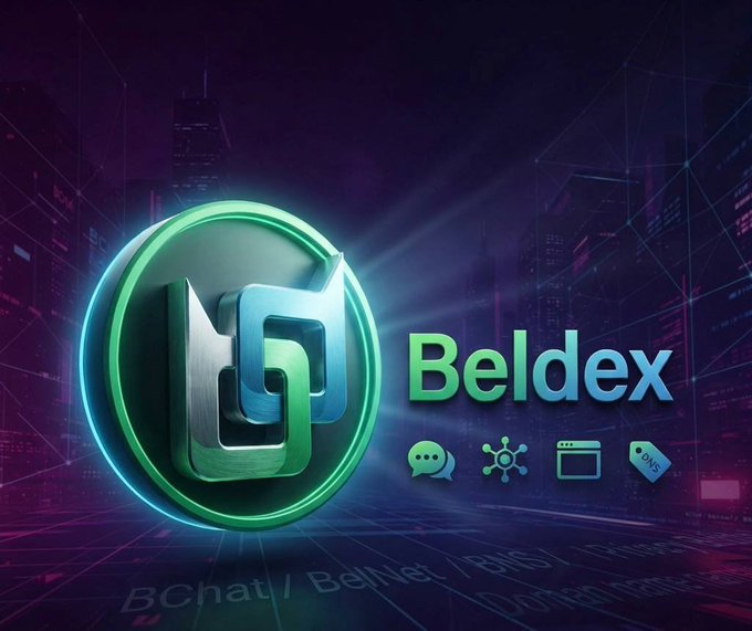 The image features the Beldex logo with its name displayed prominently alongside icons representing its ecosystem products—BChat, BelNet, browser, and DNS—against a futuristic cyberpunk-style cityscape backdrop with neon green and purple lighting.

Visible text includes "Beldex," "BChat / BelNet / BNS," and "DNS," visually reinforcing the caption's message that Beldex is more than just the BDX token, offering an integrated suite of privacy-focused tools within a unified ecosystem.