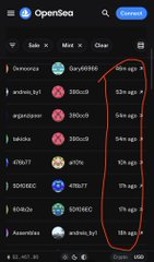 A blurry screenshot of the OpenSea marketplace listing various NFT collections with their floor prices circled in red marker.