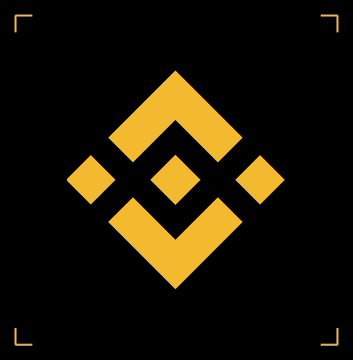 The Binance logo, a yellow geometric design resembling a diamond, displayed on a black background with corner brackets.