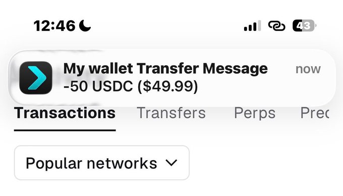 The image shows a phone screen with an app icon displayed that says "My wallet Transfer Message" along with some text about transactions, transfers, and popular networks. The background of the image is white, which contrasts nicely with the blue and black colors used for the app's icon.