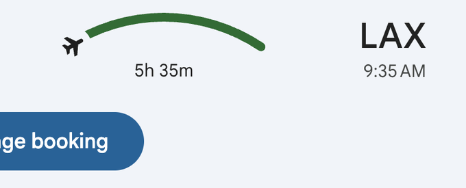 A flight booking widget shows a 5h 35m flight to LAX arriving at 9:35 AM, with a partial "Manage booking" button visible. The image humorously depicts booking a flight from Solana Summer Haus to Los Angeles, playing on the crypto venue "Solana Summer Camp/Haus" with "N◎ WAY SHORTAY" suggesting the user wants a short trip back there rather than LA.