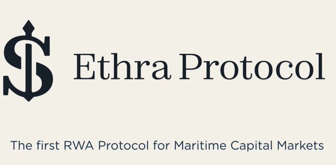 Logo for 'Ethra Protocol' with the tagline 'The first RWA Protocol for Maritime Capital Markets' on a cream background.