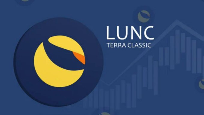 The image displays the LUNC (Terra Classic) logo prominently alongside a candlestick chart on a dark blue background, visually reinforcing the post's focus on Terra Luna Classic's price outlook and upcoming developments. The branding ties directly to the article's discussion of token burns and future price expectations for LUNC.