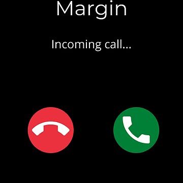 A smartphone incoming call screen on a black background displays the caller name 'Margin' with a red decline button and a green accept button.