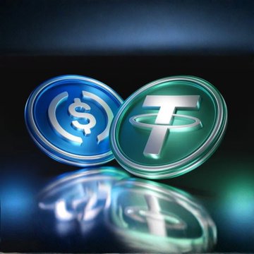 This image depicts the logos of Circle's USDC and Tether (USDT) stablecoins, visually representing the recent $10 billion contraction in the stablecoin market cap, with $7.7 billion lost in June alone.