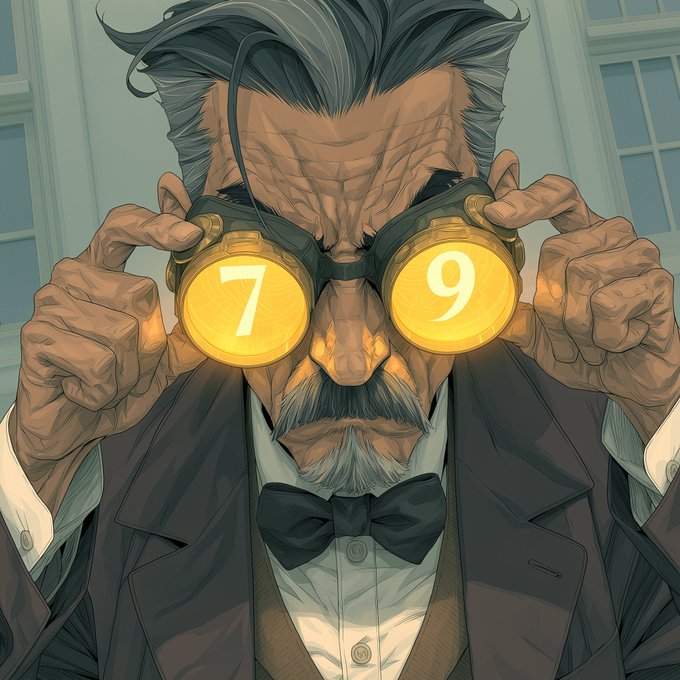 A stern, aging man in a tuxedo adjusts goggles displaying "7" and "9," hinting at a reveal coming tomorrow. The image teases an upcoming announcement for "Showdown," a project building on Solana, scheduled for 1 September at 08:00 GMT.