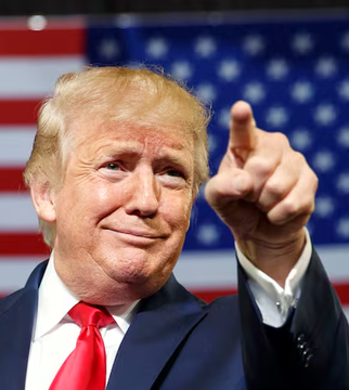 Donald Trump points forward, his likeness appearing alongside news that Trump Media has significantly increased its Bitcoin holdings to 14,139 BTC, now valued at $905 million, a move made possible through IBIT ETF sales.