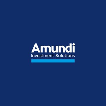 The image displays the Amundi logo with "Amundi" in large white text and "Investment Solutions" beneath it, accompanied by a light blue accent line, all set against a dark navy blue background.

The image relates to the post by showing the Amundi brand logo, representing the $2.9T asset manager that significantly increased its $MSTR position.