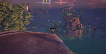 A solo player character named "Beatrix" stands on a rocky cliff overlooking a misty swamp landscape in the Otherside Meta game world. The atmospheric scene, shared on social media, promotes Otherside's social events, quests, and activities like soccer in the Swamp.