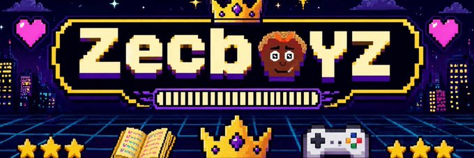 A pixel art cityscape background with the text "ZecBoyz" displayed prominently in the center, featuring a character's face within the logo, alongside hearts, stars, crowns, an open book, and a game controller. The image aligns with the post's message as it appears to be promotional artwork for the "zBoyz" brand, featuring their website "zecboyz.pro" to encourage whitelist (WL) applications.