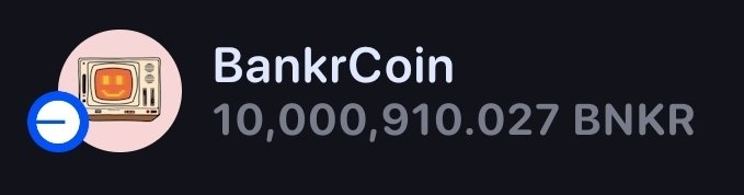 A dark-themed crypto wallet display shows a balance of 10,000,910.027 BNKR for BankrCoin ($BNKR), featuring a retro TV icon next to the bankrbot avatar. The image directly illustrates the user's post, showcasing their 10 million $BNKR holdings and hinting at the token's potential price if it reached a 1 billion market cap.