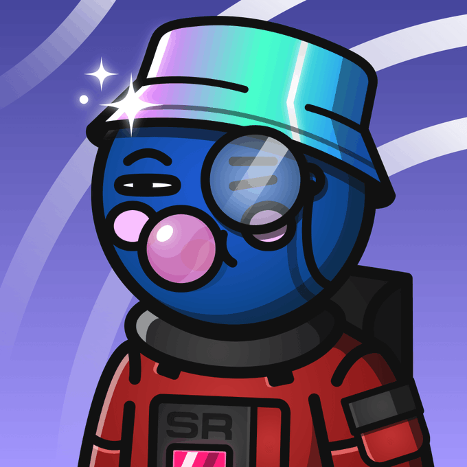 The image features a cartoon character dressed as an astronaut, wearing a red shirt with "SPR" written on it. The character has a blue hat that says "Space Riders #541 just sold for 0.089 ETH". The background of the image is purple and white stripes, creating a visually appealing contrast to the colorful attire of the space suit-clad character. 

The post about the Space Riders #541 being sold for 0.089 ETH seems to be related to the character in the image, possibly indicating that it was purchased by someone who found the character interesting or valuable.
