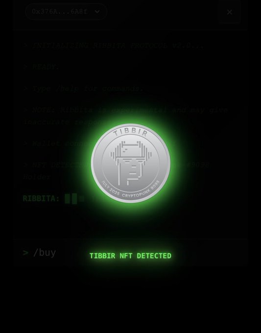 The image shows a coin with a green light shining on it, which appears to be glowing. The coin has a face on it, making it look like a digital coin or token. The background of the image is black, providing contrast for the coin's glow. In the bottom right corner of the image, there is text that reads "1 Soulbound Tibbir RIBBIT NFT is worth millions $TIBBIR". This suggests that the coin might be valuable and could potentially be a digital token or cryptocurrency.