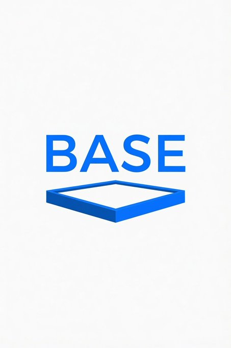 The image features a white square logo that reads "BASE" in blue letters, surrounded by a gray border. The text "base" is written in a larger font size than the rest of the logo, making it stand out prominently. The logo appears to be related to cryptocurrency or DeFi, as indicated by the accompanying post discussing the token and its utility for daily use.