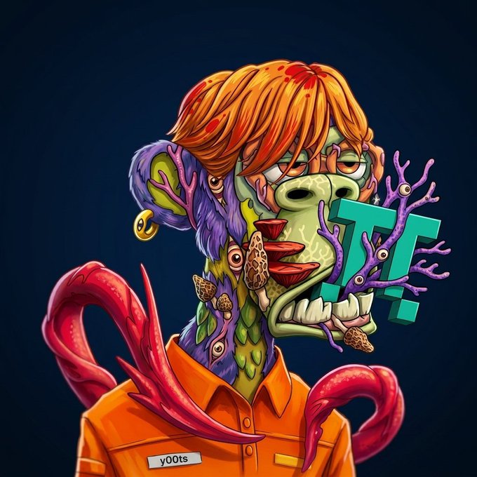 A grotesque, mutated figure with orange hair, green reptilian skin, coral-like growths, and tentacles wears an orange prison uniform labeled "y00ts," while teal "Z" letters emerge from its mouth—visually symbolizing the chaotic, overgrown complexity of Zero-Knowledge proving infrastructure that Fermah aims to simplify and unify.