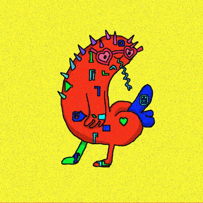 The image features a cartoon character with red hair, wearing glasses and a red shirt adorned with various symbols such as hearts, spikes, and letters. The character appears to be dancing or walking around, adding a playful element to the scene. The background is yellow, which contrasts nicely with the vibrant colors of the character's outfit. The caption "We talking tez grails?" suggests that there might be some sort of discussion or conversation happening in the image related to the cartoon character and its symbols.

The post also mentions a website called "www.thesaurus.com", which could potentially be related to the content being discussed on the image, such as the meaning behind the various symbols on the character's shirt.