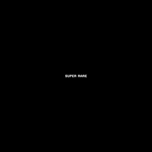 A minimalist black screen displays the small white text "SUPER RARE" centered in the frame.