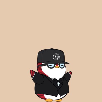 The image features a cartoon penguin wearing a black hat, glasses, and a suit jacket with a bow tie. The penguin has its arms outstretched as if waving or greeting someone. In the background, there are two logos - one for "@opensea" and another for "LilPudgys". These logos suggest that the image is related to an app called "@opensea", possibly a social media platform or a game, and it has been created by LilPudgy.
