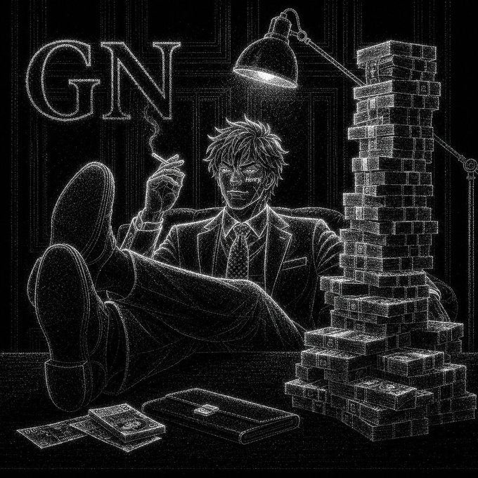The image features a man sitting at a desk with stacks of money around him. The man appears to be smoking a cigarette, which adds an element of relaxation and leisure to the scene. The background includes a lamp that provides additional lighting for the room. The image is in black and white, giving it a classic and timeless feel.