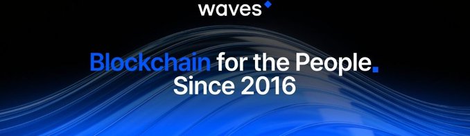 The image features the Waves logo with the tagline "Blockchain for the People. Since 2016" against a flowing blue wave design, visually introducing the Waves brand that serves as the L1 foundation at the center of the broader ecosystem map described in the post.